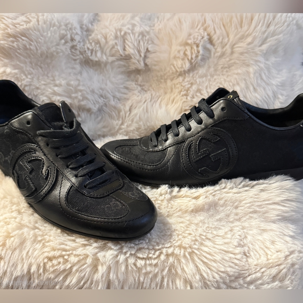 Authentic Gucci Monogram Nappa Canvas & Leather Sneakers